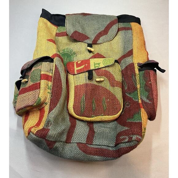 Handmade Other - KayJayStyles Handmade Burlap Backpack Made in Nepal Multicolor